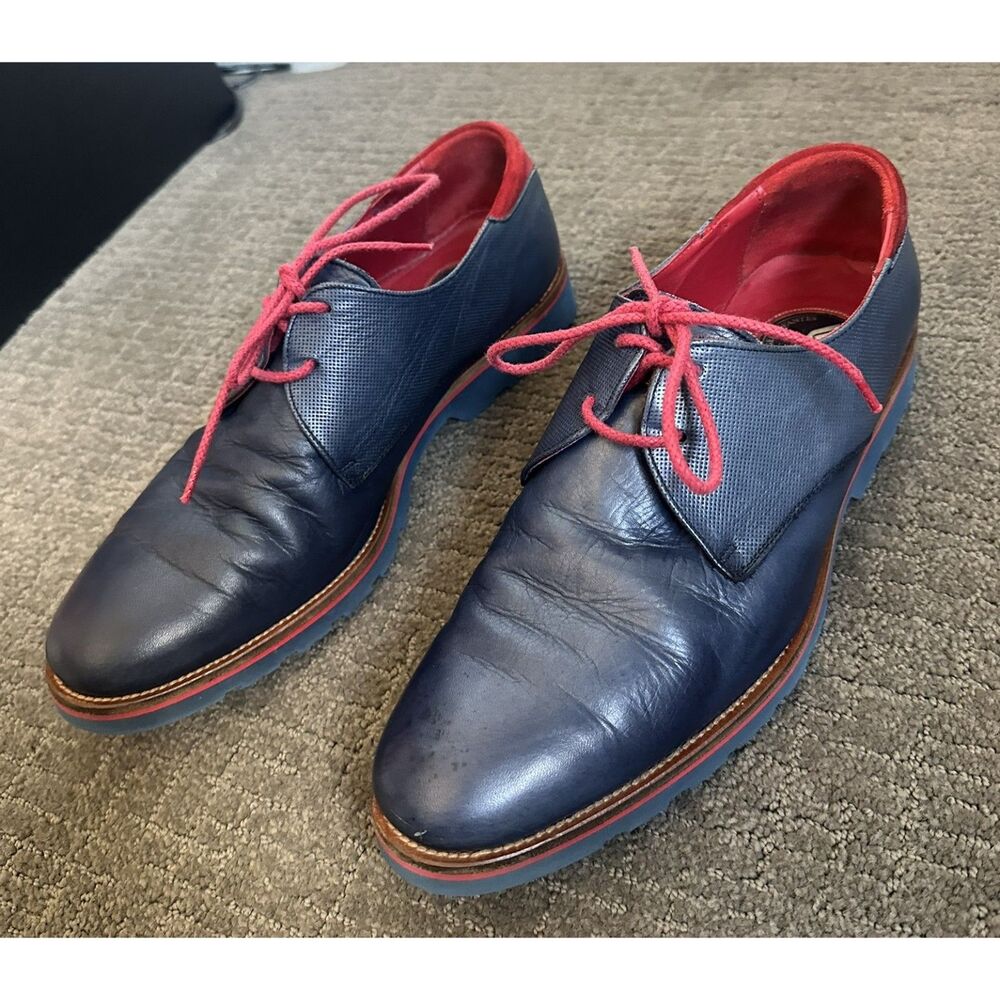Angel Infantes Men's Shoes Blue Red Trim Sz 42 Eclectic Euro-Chic Dandy Peacock